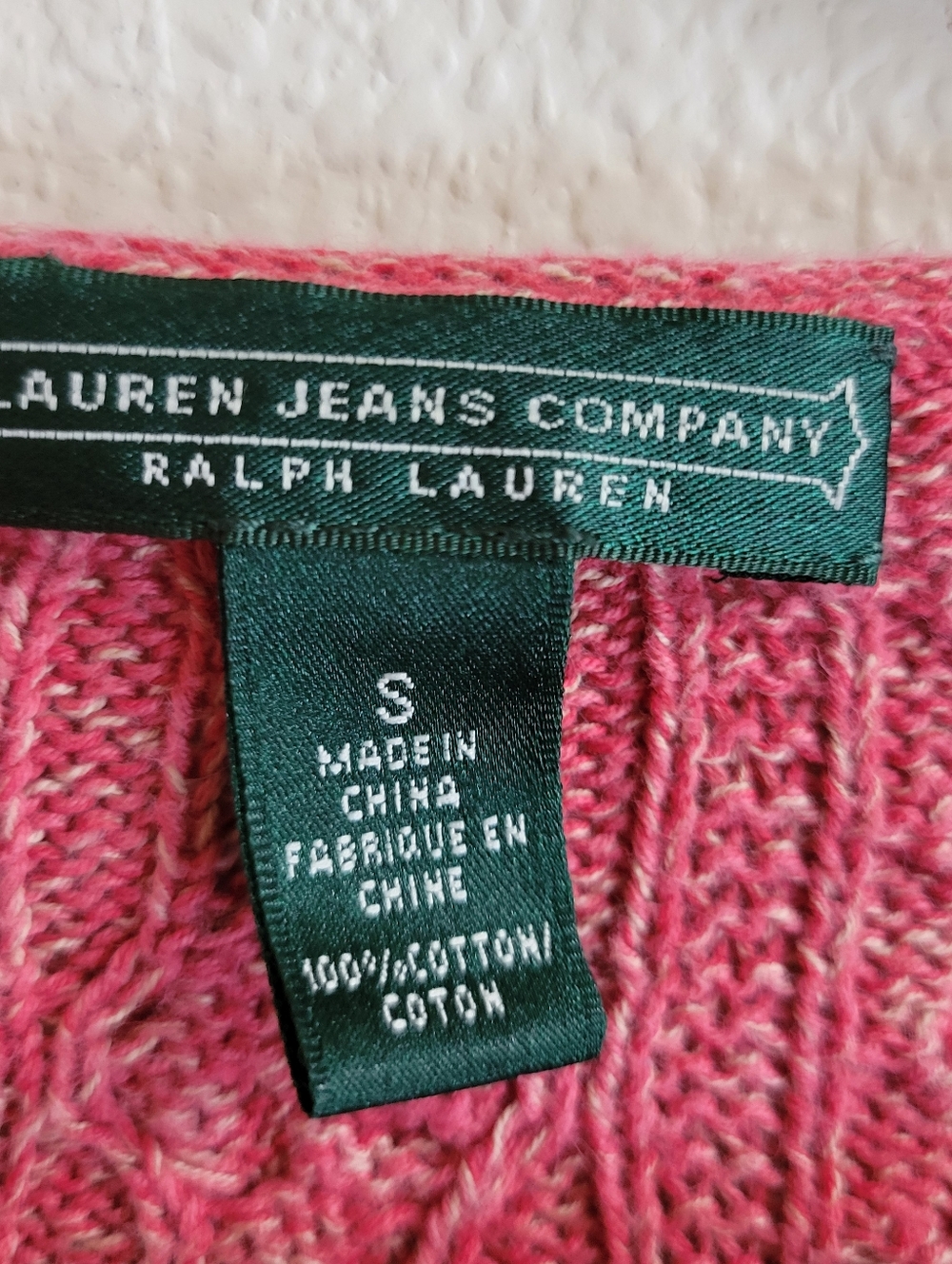 Lauren Jeans Company Ralph Lauren Cable Knit Scoop Neck Sweater Light Red Small. - Picture 3 of 6